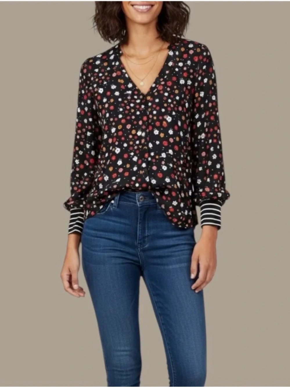 Heart of Cabi Cheerful Long Sleeve V Neck Button Down Blouse